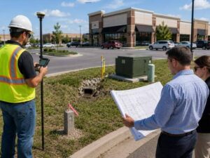 Licensed surveyor completing an ALTA title survey for a commercial land deal with access, easements, boundaries, and site improvements.
