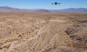 survey drone mapping desert terrain in Pahrump Nevada for stormwater site planning