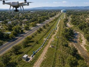 Aerial survey drones mapping a water line route in Pahrump, Nevada